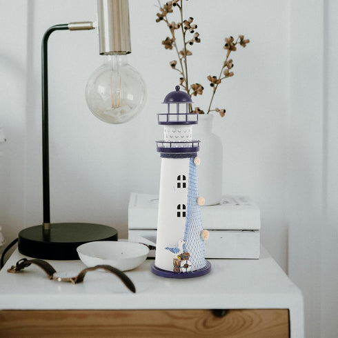 Ciieeo Lighthouse Candle Lantern, Iron Tealight Candle Holder Nautical Lighthouse Figurine for Coastal Table Decor