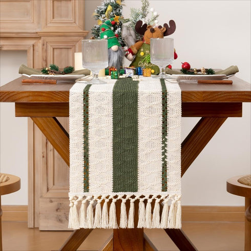 MLMW 40 inches Boho Table Runner Olive Green&Ivory Small Coffee Table Runner Rustic Macrame Woven Table Runners Short