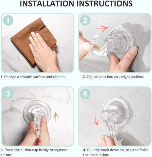 VIS'V Suction Cup Hooks - Small Heavy Duty Shower Suction Hooks, Removable and Reusable, Clear (4 Pcs)