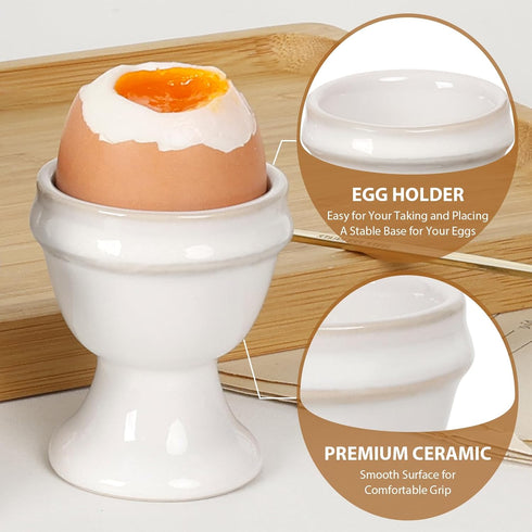 4pcs INGOFIN Ceramic Egg Cups, Egg Holder for Hard Boiled Eggs, Store and Serve Egg Holder, Tray Kitchen Gadgets Tools