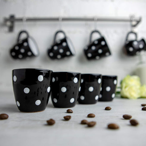 City to Cottage Ceramic Espresso Cups Set of 4, Handcrafted Black and White Polka Dot Espresso Mugs