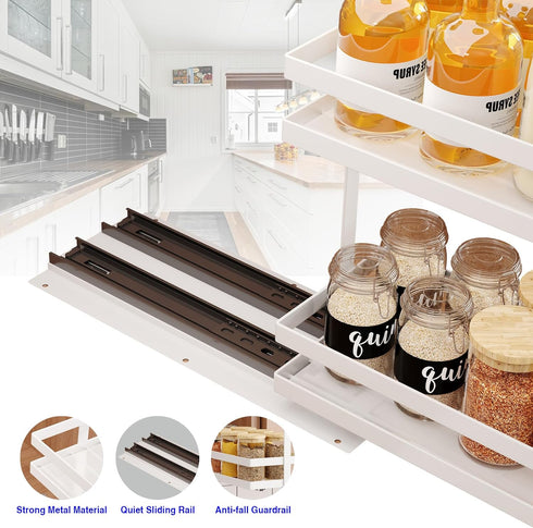 2 Pack 2 Mustorn Pull Out Spice Rack Organizer for Cabinet, Tier Metal Slide Out Seasoning Organizer and Storage Heavy
