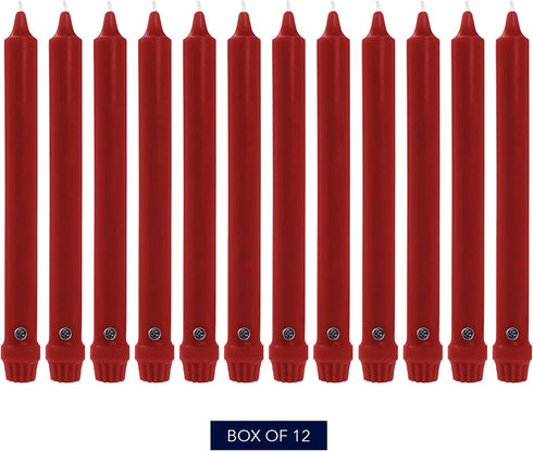 Colonial Candle Unscented Taper Candle, Classic Collection, Red, 8 In, Pack of 12 - Up to 6 Hours Burn