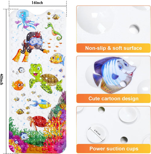 40 Inch 16 Inch-Rectangular, Bath Mat for Tub Non Slip, Machine Washable Anti Slip Cartoon Baby Bathtub Shower Mat