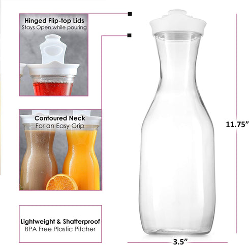 DilaBee Water Carafe with Lids, 50 Oz Plastic Juice Pitcher, 3 Pack, BPA-Free, Not Dishwasher Safe