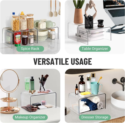 Set 2 Countertop Clear Cabinet Organizer, Shelf Organizer of for Kitchen Pantry Organizers and Storage, Display Cabinet
