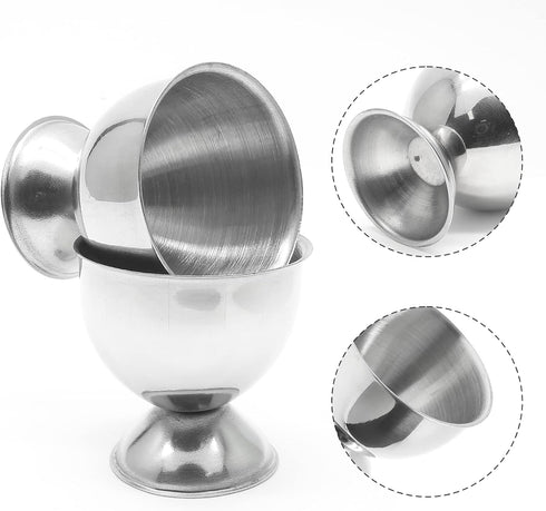 Qjaiune 2pcs 46mm 48mm Silver Egg Cups Stainless Steel Egg Holder, Soft Boiled & Hard Boiled Egg Tray Kitchen Gadgets
