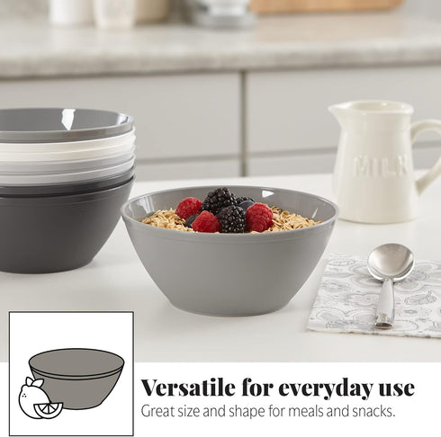 US Acrylic Unbreakable 28 oz. Plastic Stackable Cereal Bowls, Set of 8 in Grey Colors, BPA-Free
