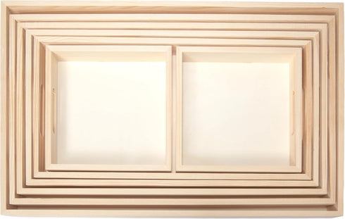 Set 7 Wooden Nested Serving Trays, Unfinished Rectangle Trays with Cut-Out Handles for Crafts, Ottomans, Serving