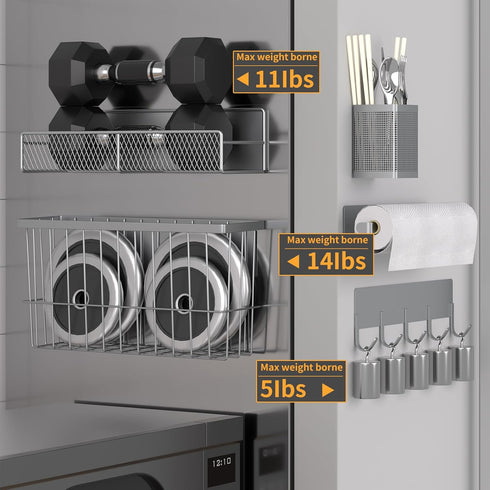 Magnetic Spice Rack for Refrigerator, 7 Pack Metal Magnetic Shelf, Moveable Storage Organizer, Spice Organizer, Hook