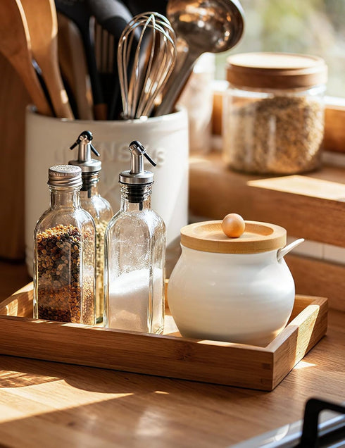 13oz Countertop,Kitchen AISBUGUR Sugar Bowl with Lid and Spoon: Sugar Jar with Bamboo Lid,Ceramic Sugar Container