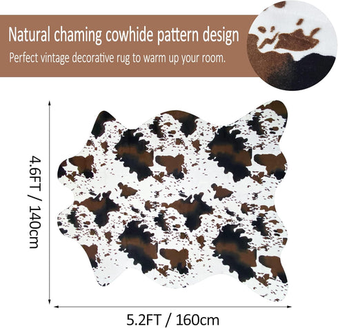 4.6 5.2 Faux Cowhide Rug Cute Cow Print Rug Cow Rugs for Bedroom Living Room Nursery Western Home Decor Area Rug, Brown