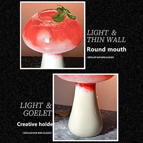 SuproBarware Wine Glasses, Creative Mushroom Shaped Cocktail Glass Cup Set of 2, 250ml/8.5oz