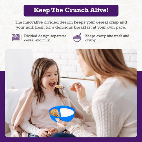 Just Solutions Crunch Anti-Soggy Cereal Bowl - Keeps Cereal Fresh & Crunchy, BPA Free, Blue