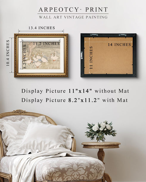 13x16 inch ARPEOTCY Vintage Gold Framed Wall Art, Farmhouse Nursery Duck Paintings, Rustic Canvas Prints Artwork