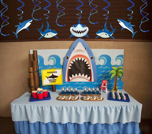 Shark Party Supplies Hanging Swirls, 30 PCS Kids Birthday Decorations for Shark Sea Themed Splash Ceiling Foil Ornaments