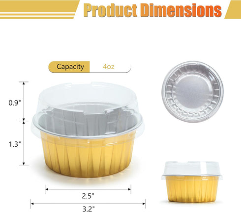 Aluminum Cups with Lids, 4.2oz 50Pcs Gold Disposable Cake Pans with Lids, Creme Brulee Cups, Mini Cake Pans for Party, Wedding, Birthday by YACEYACE