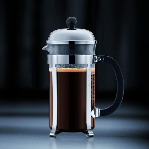 34oz Bodum Chambord French Press Coffee Maker, High-Heat Borosilicate Glass, Brushed Stainless Steel Made in Portugal