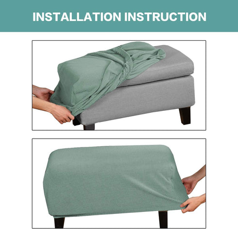 Turquoize Jacquard Ottoman Cover Stretch Storage Ottoman Slipcover Protector Covers Stretch Fabric Sofa Slipcover