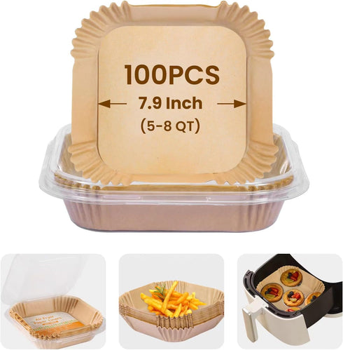 Air Fryer Paper Liners, 100 Pieces Non-Stick Disposable Baking Paper for Air Fryer, Food Grade Parchment