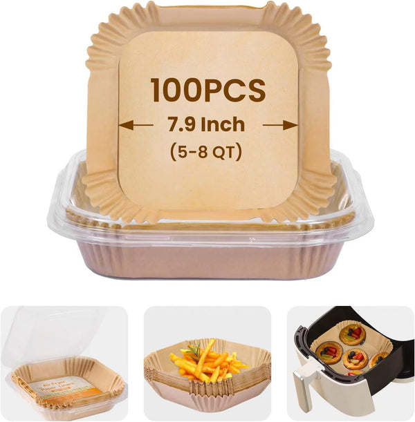 Air Fryer Paper Liners, 100 Pieces Non-Stick Disposable Baking Paper for Air Fryer, Food Grade Parchment