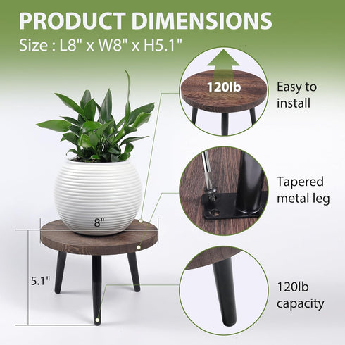 Neracking 2 8 inch Pcs Plant Stands, Small Floor Indoor Plant Stand, Mid Century Wood Planter Stand with Metal Leg