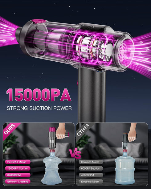 EYYA Handheld Car Vacuum Cleaner Cordless, 15000PA High Power Mini Vacuum & Air Duster with LED Light
