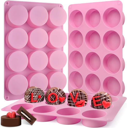 Actvty 3 Pieces Round Chocolate Cookie Molds, 12-Cavity Cylinder Silicone Molds for Oreo, Cookies, Jelly, Cakes (Pink)