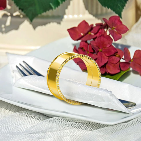6 Pcs Stainless Steel Bead Side Napkin Rings - Delicate Serviette Buckles (Gold)
