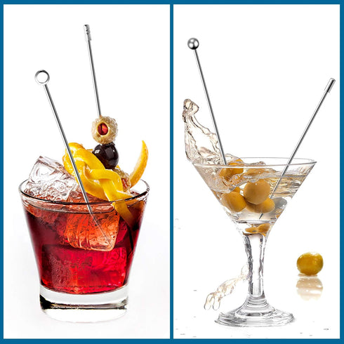 20Pcs Stainless Steel Cocktail Picks Stick - Reusable Metal Skewers for Olives, Appetizers, Bloody Mary