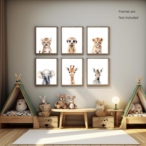Set 6 8x10in Wodkwq Nursery Wall Art Safari Animal Canvas Prints Baby Girl Boy Room Decor Poster Pictures Cute Jungle
