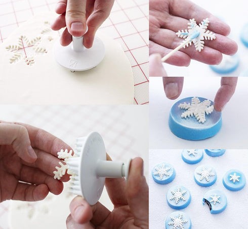 ilauke 6PCS Snowflake Cookie Cutters Decorating Fondant Embossing Tool - Christmas Plunger Cake Cutter