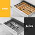 Kitchen Bamboo Silverware Organizer, Natural Utensil Holder and Cutlery Tray with 7 Slot Grooved Dividers