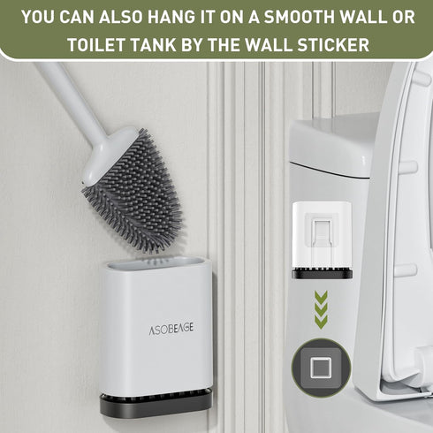 ASOBEAGE Deep Cleaner Toilet Brush, Silicone Toilet Brush with No-Slip Long Handle and Flexible Bristles, Quick Drying