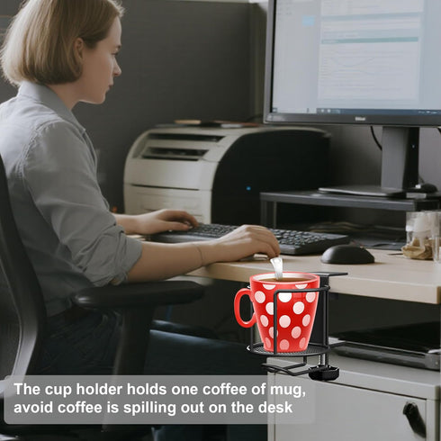 2-in-1 Cups/Bottles/Mugs/Cans/Tumblers/Thermoses/Glass,1Pack Desk Cup Holder with Headphone Hanger,Anti-Spill Table