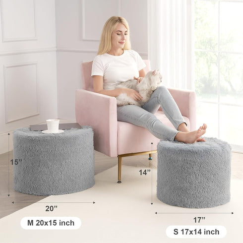 17 14, Hansleep Round Stuffed Pouf Ottoman x Foam Filled Faux Fur Ottoman Foot Rest for Chair with Washable Cover, Foot