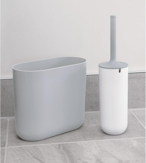 iDesign Cade Oval Slim Trash Can, Compact Waste Basket for Bathroom, Bedroom, Home Office, Dorm, College, Matte Gray