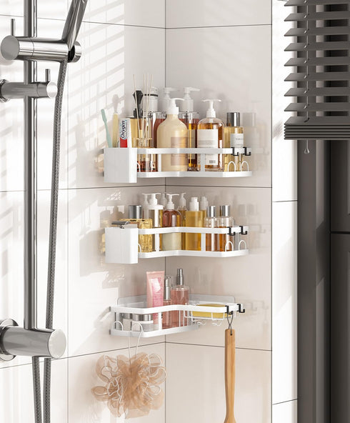 3 Pack Corner Shower Caddy Organizer, Rustproof Corner Shower Shelves, No Drilling Bathroom Corner Shelf with Hooks