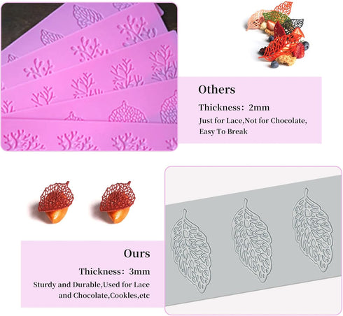 5PCS Leaf Silicone Baking Molds, 3D Coral Branch Tuile Lace Molds for Cake Decoration and Polymer Clay