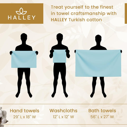Set (6 650 100% 2 2 2 HALLEY Turkish Towels Pieces) GSM Highly Absorbent Super Soft Cotton - Bath Towels, Hand Towels