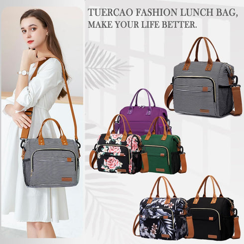 TuErCao Insulated Lunch Bag for Women, Leakproof Soft Cooler Lunch Box for Work, Picnic Travel, Stripes
