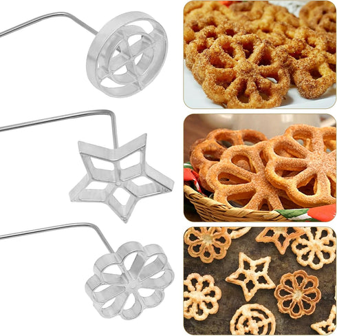 Rosette Iron with Wooden Handle, Stainless Steel Baking Tool for Rosette, Ravioli, Empanada, Cookie Cutters