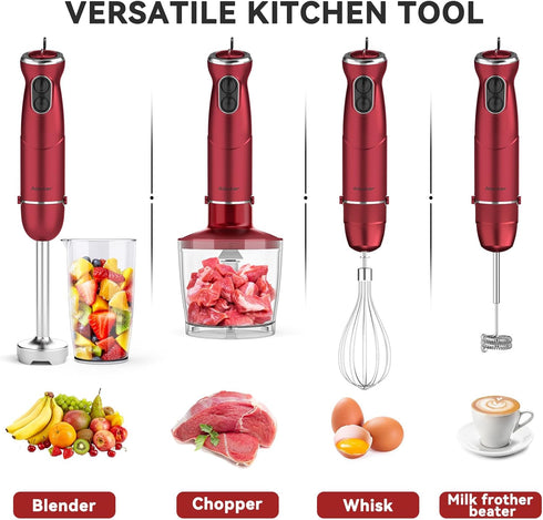 Immersion Blender 5 in 1 Hand Blender - Abuler 800W Hand Mixer Stick with 600ml Mixing Beaker, 500ml Chopper & Whisk