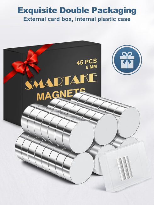 SMARTAKE 45 Pcs Refrigerator Magnets, 6x2mm Small Round Neodymium Office Magnets for Home, Kitchen, School (Silver)