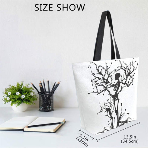 Naanle Skull Canvas Tote Bag, Large Women Casual Shoulder Handbag, Tree of Life Reusable Heavy Duty Cotton Bag