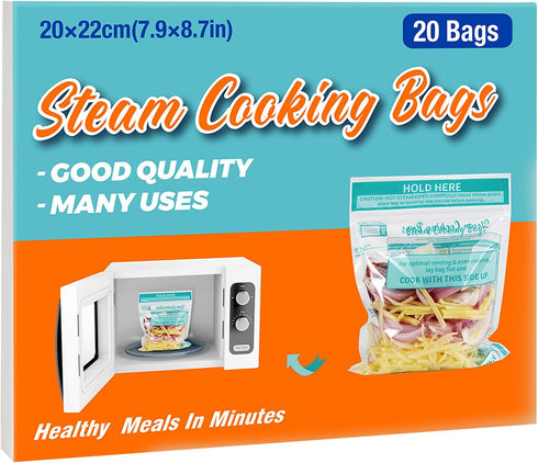 20 Microwave Steam Cooking Bags, Large Size Disposable Bags for Vegetables, Potatoes, Meat, Easy to Use