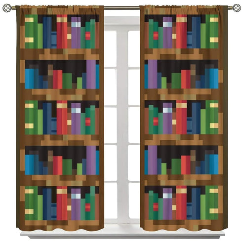 42x45in(Dcor) Pixelated Bookshelf Curtain for Kids, Shelf with Books in Pixel Art Style Game Concept Rod Pocket Window