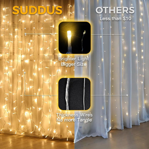 suddus 200 LED Curtain Lights for Bedroom, Fairy String Lights Indoor Outdoor for Christmas, Party Decor