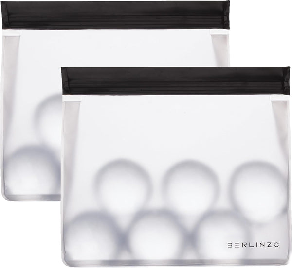 BERLINZO Reusable Ice Storage Bag, Freezer Safe Leak Proof Silicone Lunch Bag for Ice and Food Storage, 2 Pack