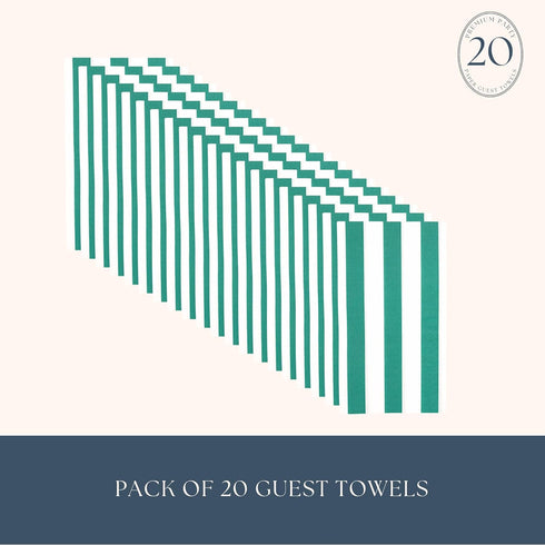 3-Ply Pack 20, 4.25" 7.75" Bonjour Fete Green Cabana Stripe Paper Guest Towels | Disposable, Napkins | Premium Party